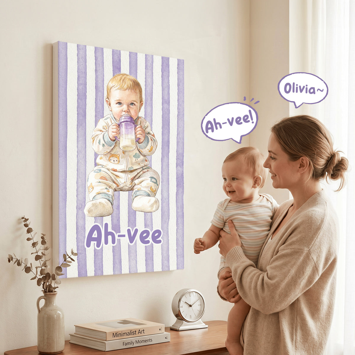 Personalized Baby First Word Mispronunciation Canvas Poster Frameless Framed Painting with Photo and Text Birthday Gift for Toddlers New Parents