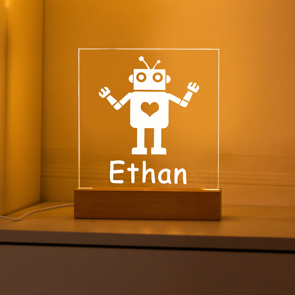 Robot Night Light for Children Engraved Name