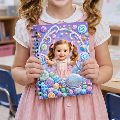 Personalized 3D-Effect Artwork Fantasy Angel Kid Photo A5 Spiral Journal Notebook with Name Daily Use Back to School Birthday Gift for Kids Students