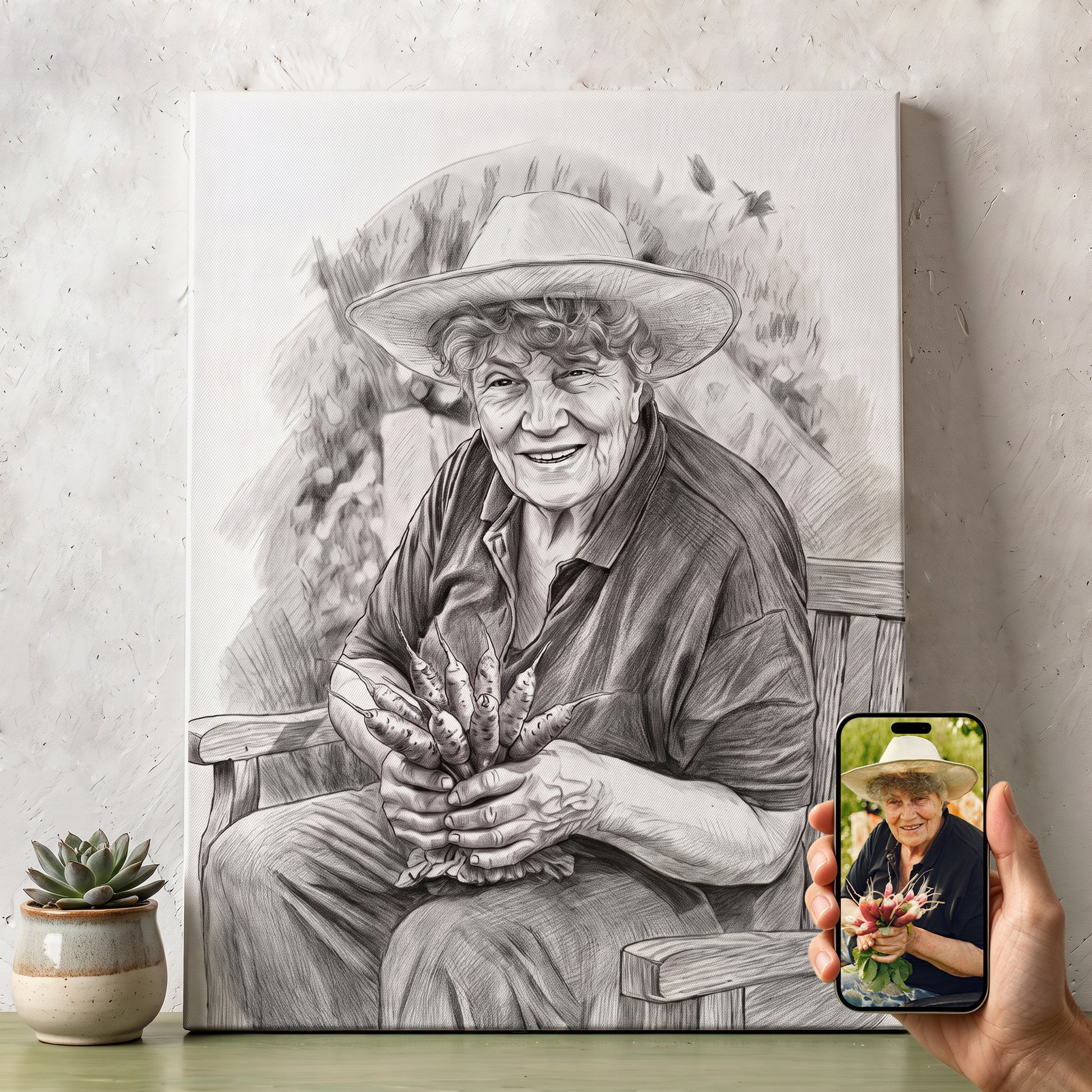 Personalized Sketch Portrait Photo Canvas Prints with Name Ship from USA Birthday Promotion Graduation Anniversary Memorial  Gift for Family Friends
