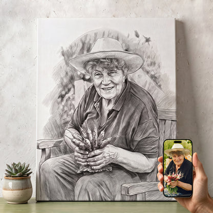 Personalized Sketch Portrait Photo Canvas Prints with Name Ship from USA Birthday Promotion Graduation Anniversary Memorial  Gift for Family Friends