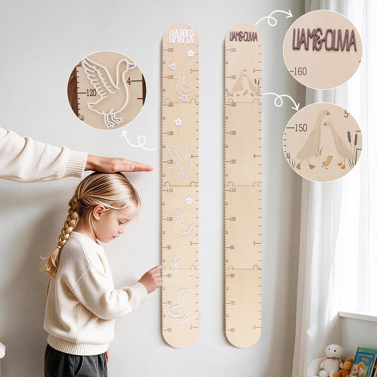 Personalized Cute Goose Baby Growth Chart Ruler with Name Nursery Baby Room Decor Birthday Gift for Baby Kid