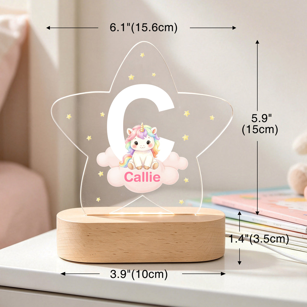 Personalized Animal Clouds Star-Shaped Acrylic LED Night Light with Wooden Base and Name Home Decor Back to School Birthday Gift for Kids