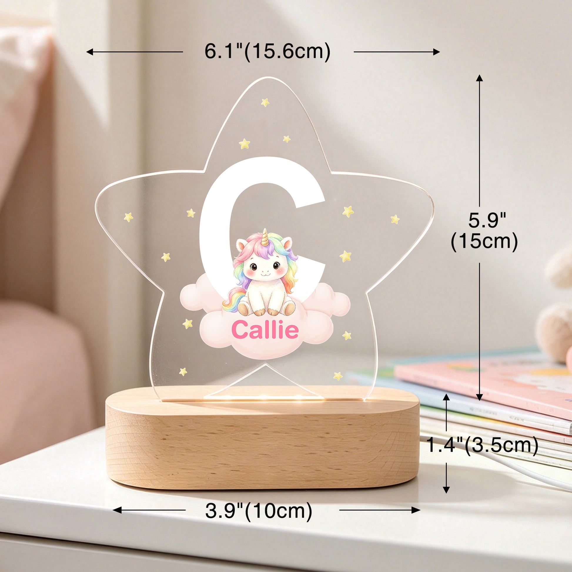 Personalized Animal Clouds Star-Shaped Acrylic LED Night Light with Wooden Base and Name Home Decor Back to School Birthday Gift for Kids
