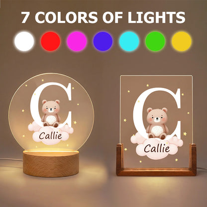 Personalized Animal LED Night Light with Name Acrylic Bedroom Lamp for Kids