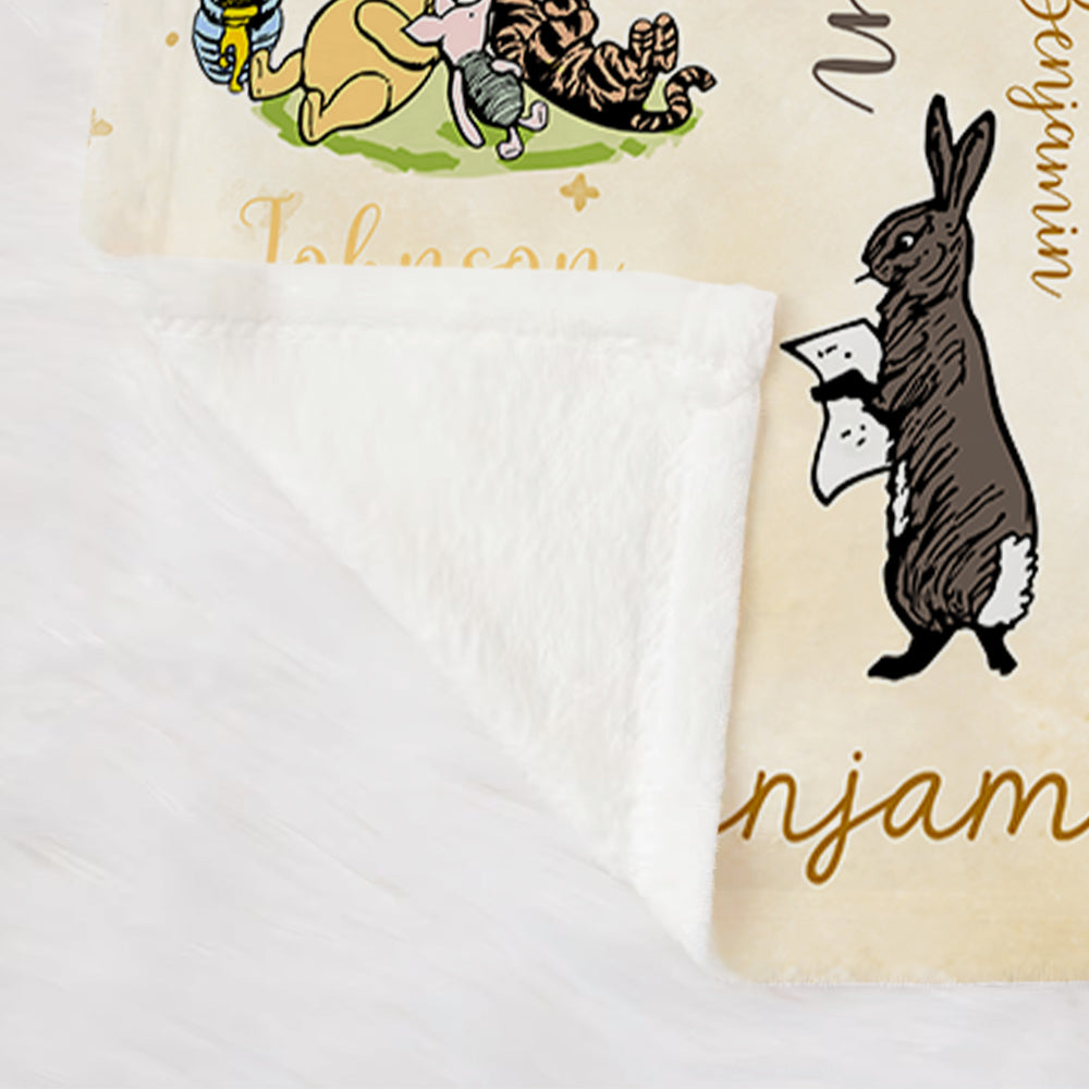 Personalized Classic Winnie the Pooh and Friends Soft Throw Blanket with Initial Name Nursery Decor Birthday Baby Shower Gift for Kids Newborns