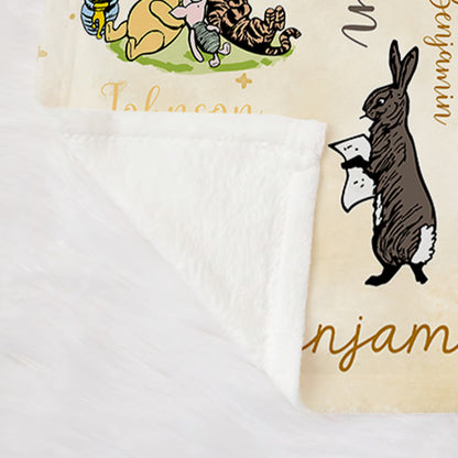 Personalized Classic Winnie the Pooh and Friends Soft Throw Blanket with Initial Name Nursery Decor Birthday Baby Shower Gift for Kids Newborns