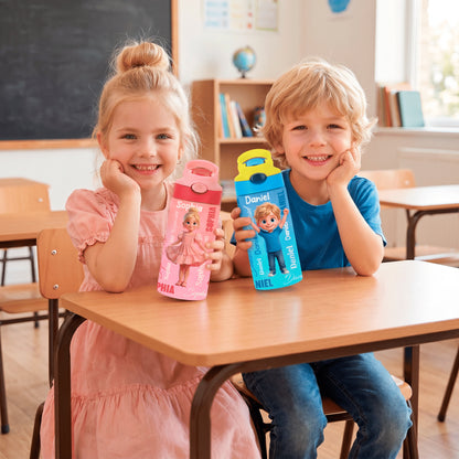 Personalized Cartoon Character BPA-Free Transparent or Insulated Water Bottle with Straw and Name Back to School Gift for Kids