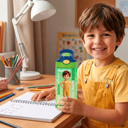 Personalized Cartoon Character BPA-Free Transparent or Insulated Water Bottle with Straw and Name Back to School Gift for Kids