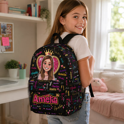 Personalized Starry Cartoon Photo Word Cloud  Large Capacity Kids Backpack with Name Back to School Birthday Gift for Boys Girls