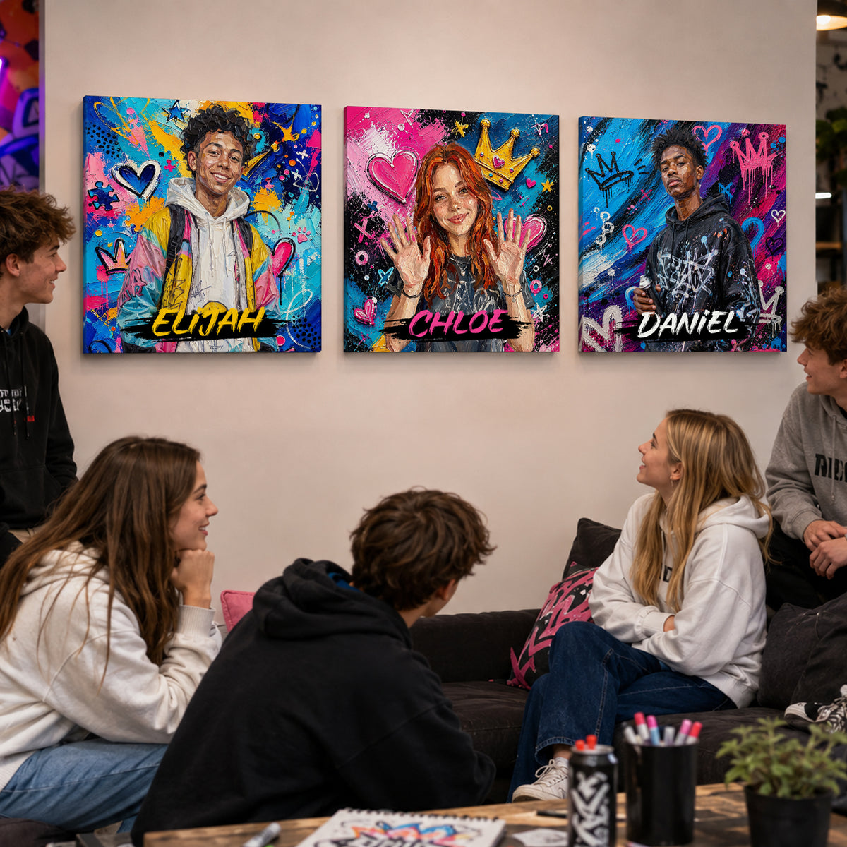 Personalized Graffiti-Style Oil Painting Photo Canvas Prints Home Decor Ship from USA Housewarming Birthday Gift for Family Friends