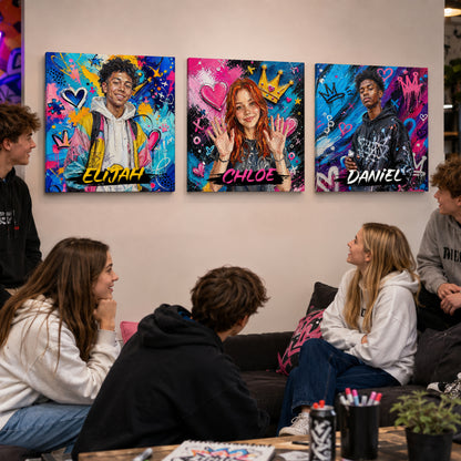 Personalized Graffiti-Style Oil Painting Photo Canvas Prints Home Decor Ship from USA Housewarming Birthday Gift for Family Friends