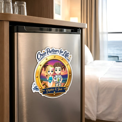 Personalized Cartoon Couple Character Cruise Fridge Magnet with Name Home Decor Birthday Summer Travel Gift for Couple Newlyweds