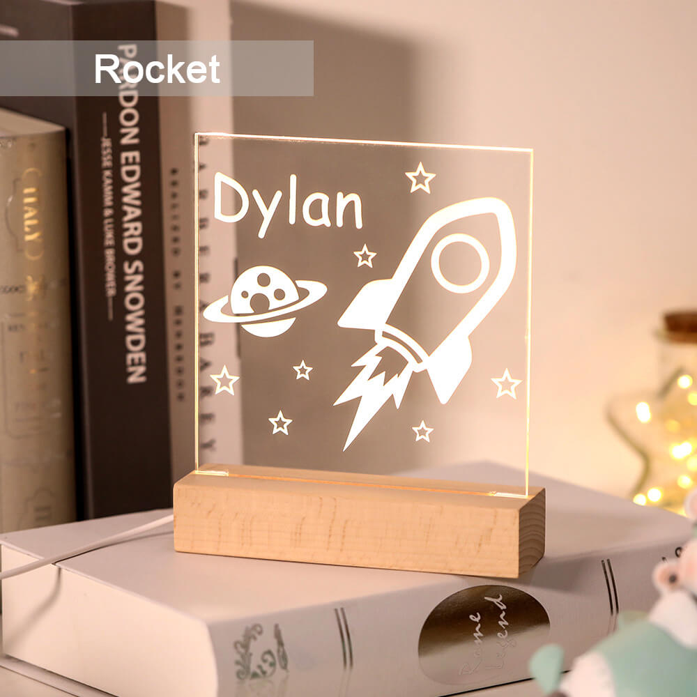 Rocket Night Light for Children Engraved Name