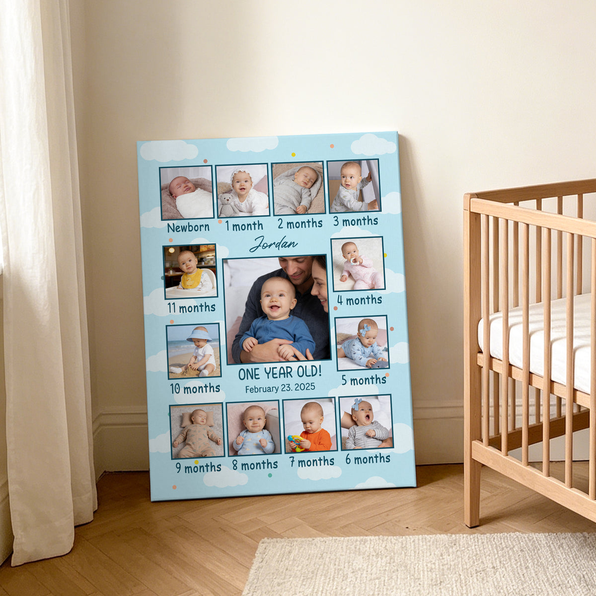 Personalized Baby Milestone Photo Canvas Prints with Name Date and Text Warm Minimalist Wall Displays Ship from USA Newborn Gift for New Parents