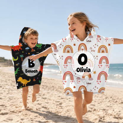 Personalized Mermaid Princess Dinosaur Quick Dry Soft Hooded Beach Towel with Name Beach Swimming Pool Summer Holiday Gift for Kids