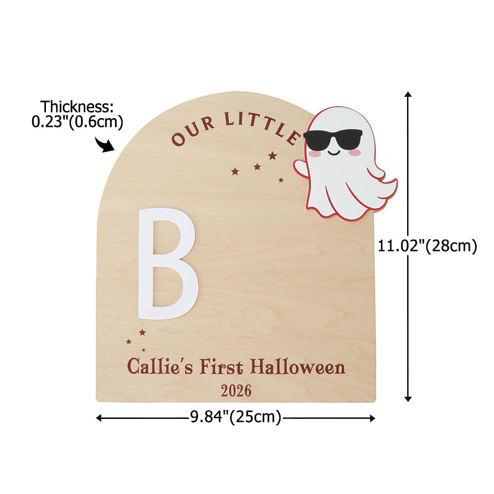 Personalized Ghost Bat Wooden DIY Footprint Art Sign with Name and Year Baby's First Halloween Gift for Baby New Parent