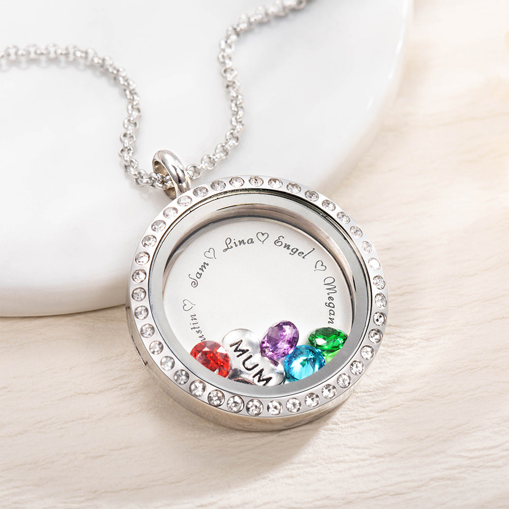Personalized Floating Locket Necklace with Birthstones and Kid's Names Mother's Day Birthday Gift for Mom