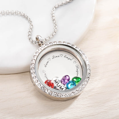 Personalized Floating Locket Necklace with Birthstones and Kid's Names Mother's Day Birthday Gift for Mom