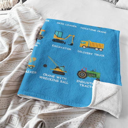 Personalized Construction Truck Blanket with Name – Soft Anti-Pilling Flannel Toddler Throw Gift for Kids