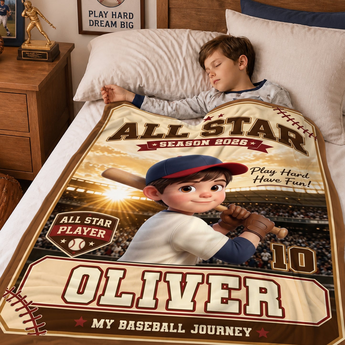 Personalized Cartoon Baseball Character Photo Soft Throw Blanket with Name and Number Home Decor Team Birthday Gift for Baseball Lovers