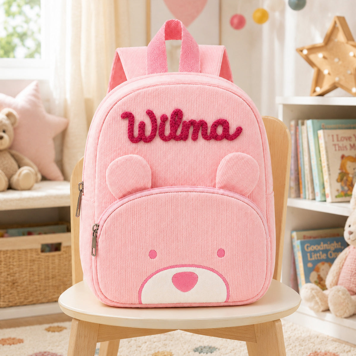Personalized Cute Teddy Bear Corduroy Backpack with Hand Embroidered Name Children's Day Back to School Birthday Gift for Kids Students