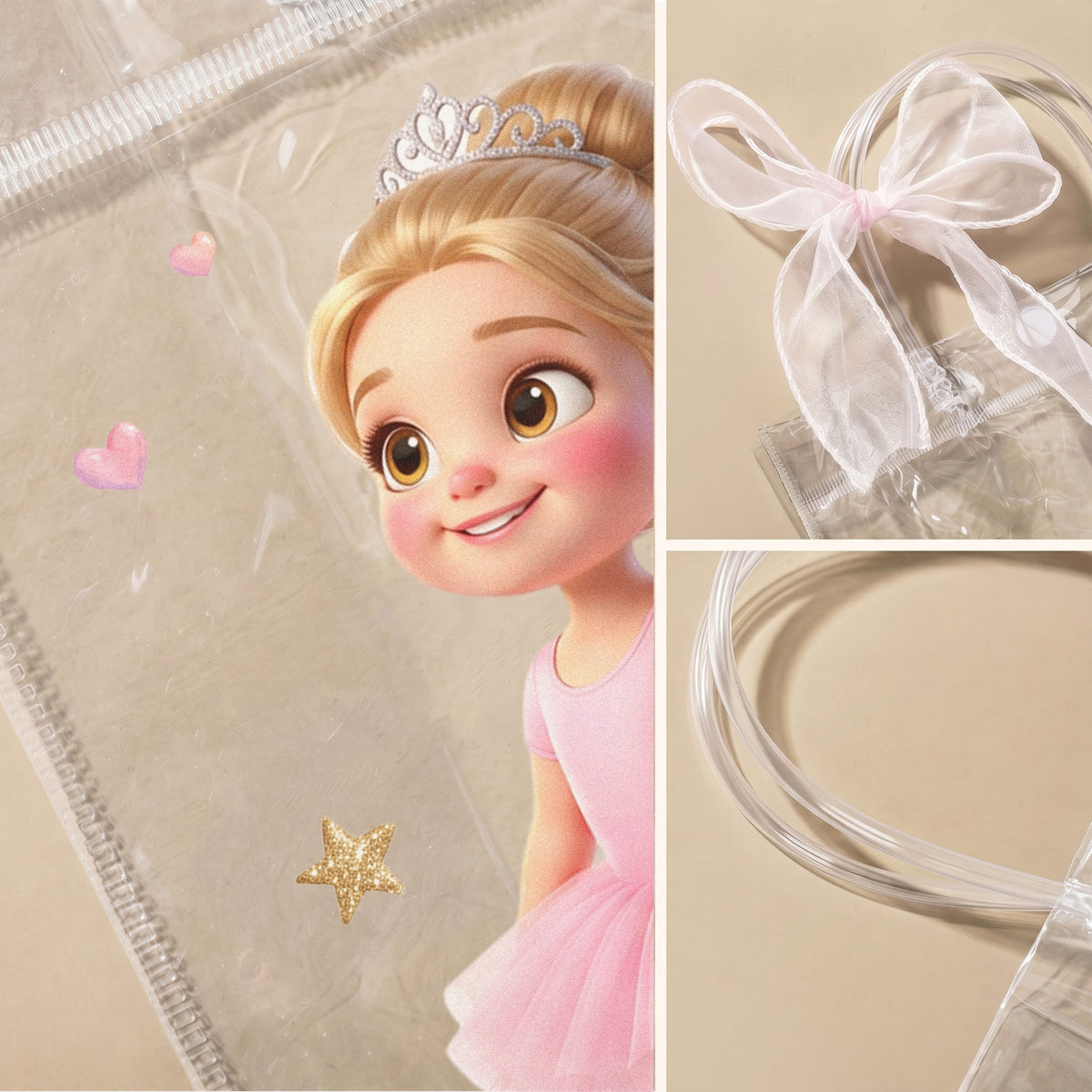 Personalized Cartoon Ballet Girl Photo Design Transparent Bag with Name and Ribbon Daily Use Dance Class Birthday Gift for Ballet Lovers Girls