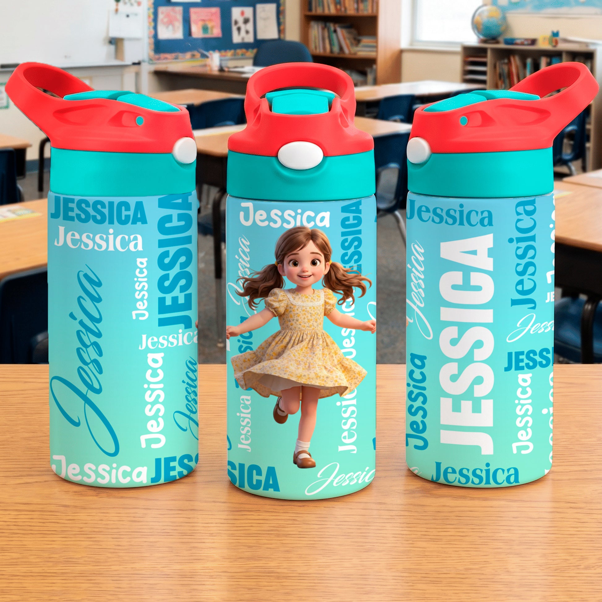 Personalized Cartoon Character BPA-Free Transparent or Insulated Water Bottle with Straw and Name Back to School Gift for Kids
