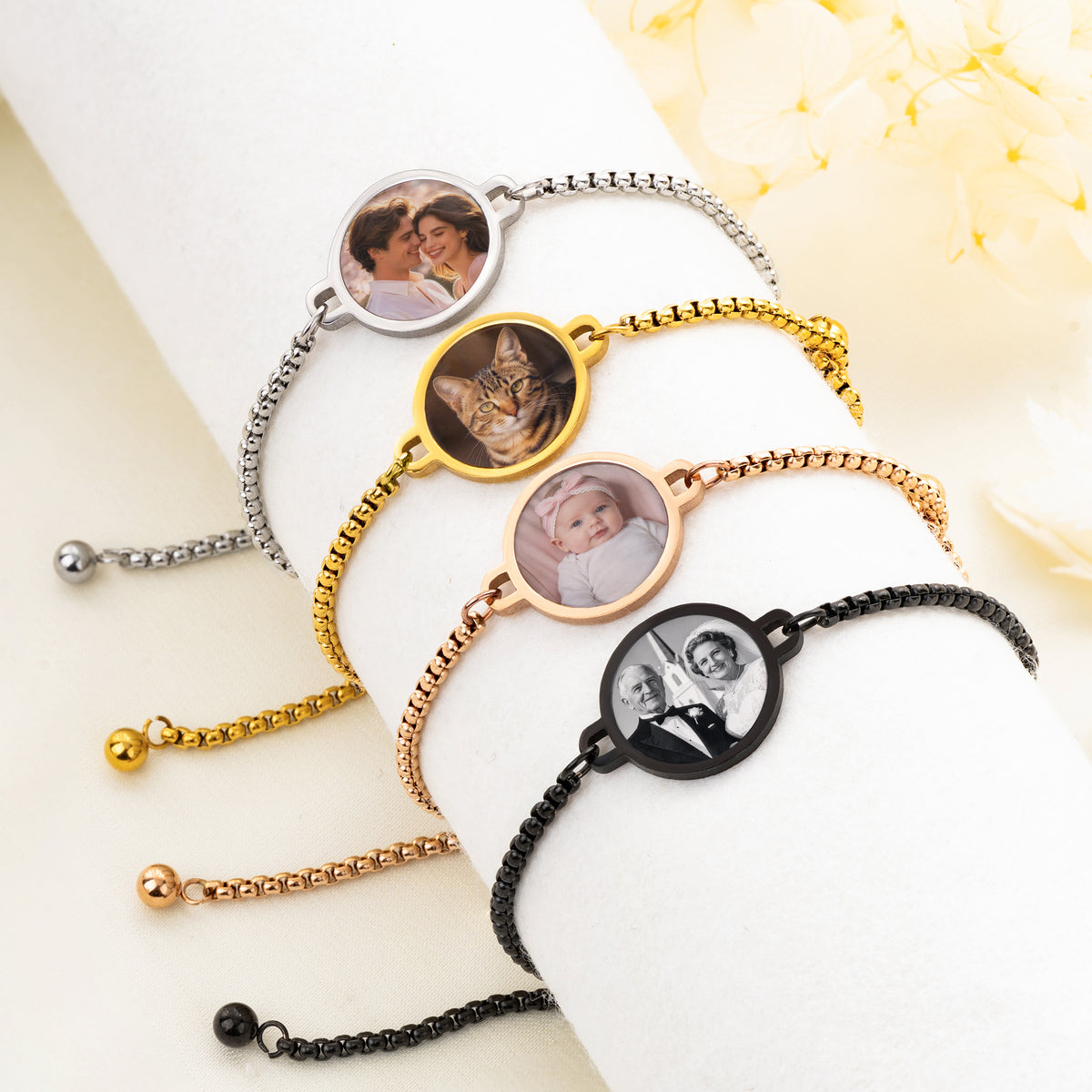 Personalized Heat-Activated Hidden Photo Adjustable Bracelet with Engraved Text Memorable Birthday Anniversary Gift for Women Men