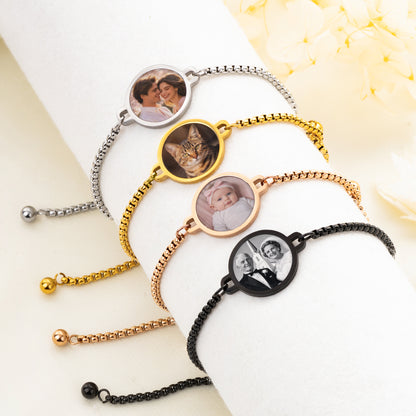 Personalized Heat-Activated Hidden Photo Adjustable Bracelet with Engraved Text Memorable Birthday Anniversary Gift for Women Men