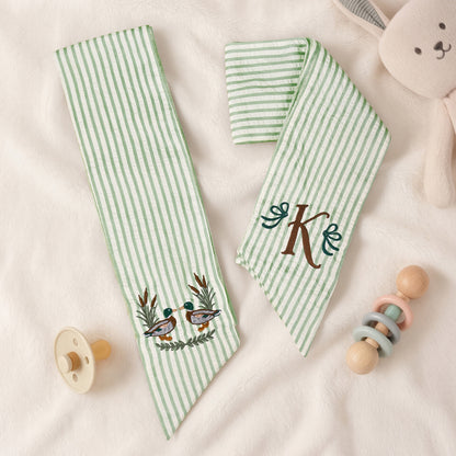 Personalized Mallard Ducks & Sage Green Baby Sash with Embroidered Initial Newborn Photography Prop Nursery Decor Baby Shower Gift for New Mom Dad