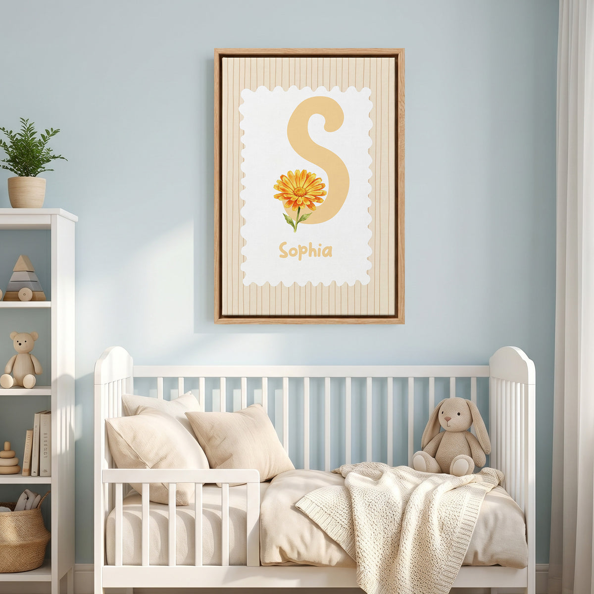 Personalized Birth Flower Striped Canvas Prints with Name Warm Nursery Decor Ship from USA Baby Shower Birthday Gift for New Dad Mom