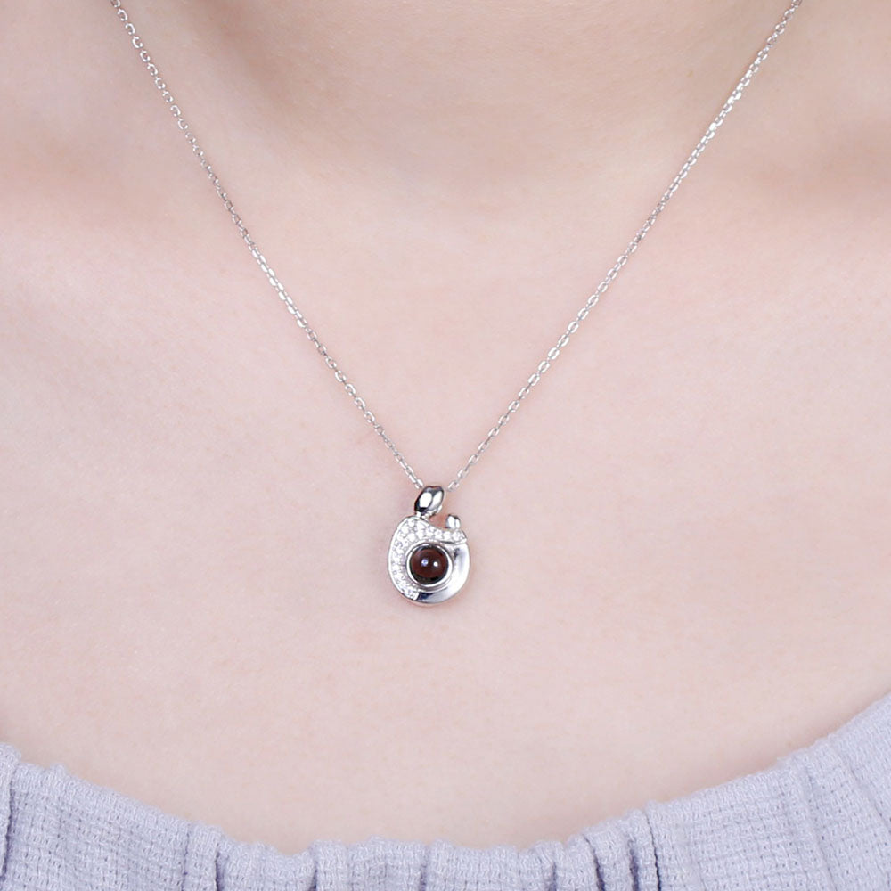Personalized Mother Child Photo Projection Necklace in Silver