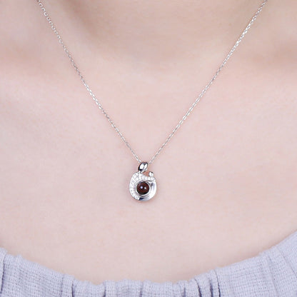 Personalized Mother Child Photo Projection Necklace in Silver