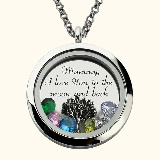 Engraved 1-7 Birthstones Family Tree Floating Living Locket for Mom and Grandma  | Callie