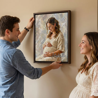 Personalized Modern Oil Painting Style Pregnancy Photo Canvas Prints with Name Home Wall Decor Ship from USA Birthday Gift for Pregnant Woman New Mom