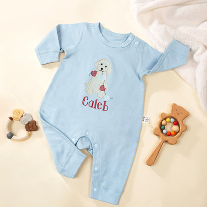 Personalized Cute Dog Bear Cowboy Boots 100% Cotton Baby Romper with Name Baby Shower Valentine's Day Gift for Newborn Mom