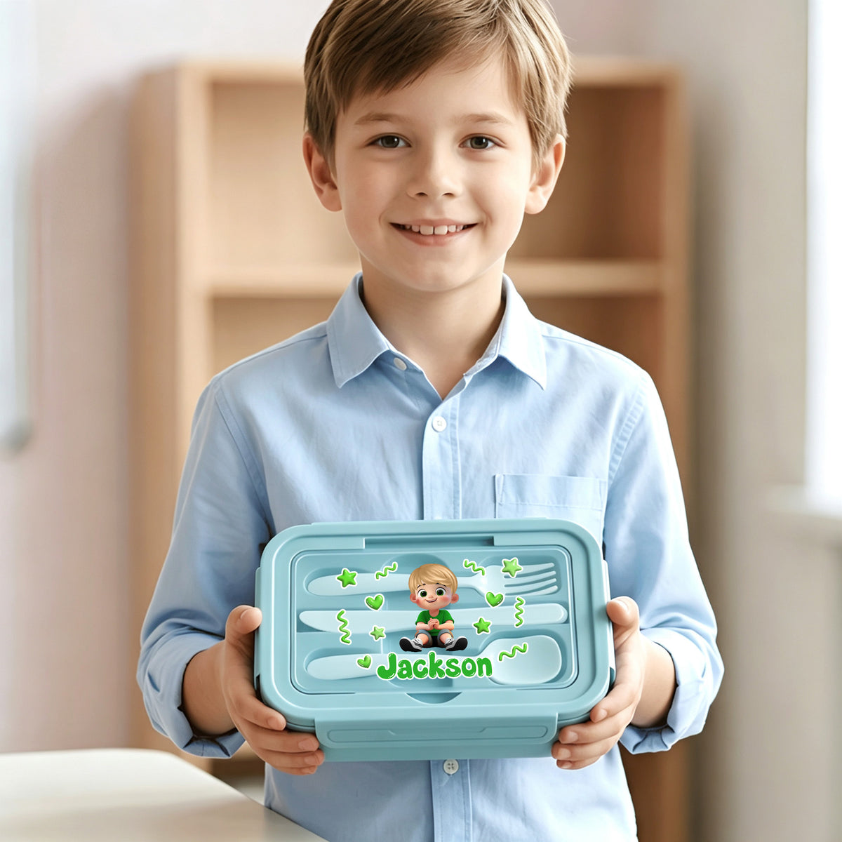 Personalized Star Cartoon Character Microwavable Lunch Box with Name and Cutlery Picnic Outdoor Activity Use Back to School Gift for Students Kids