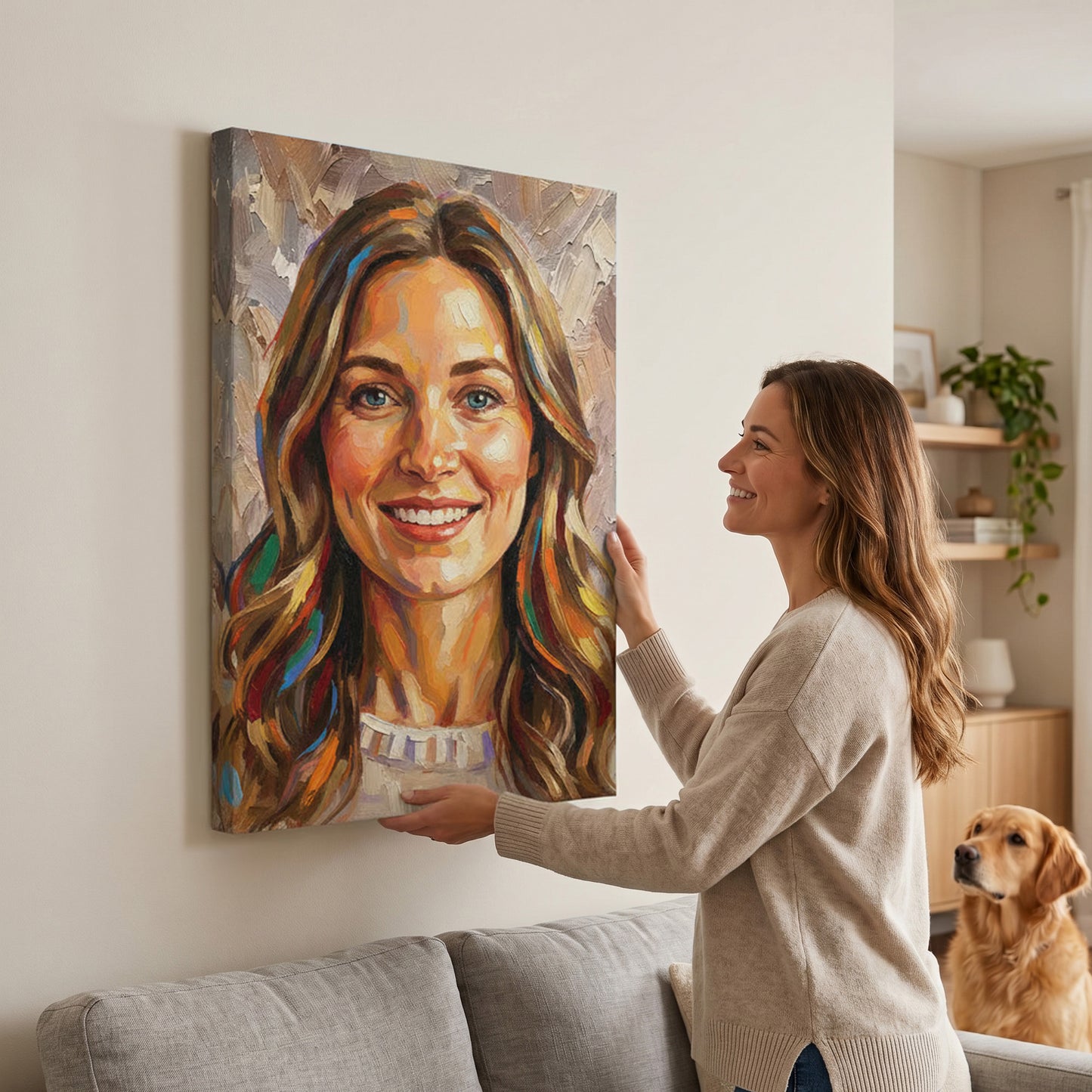 Personalized Modern Oil Painting Style Photo Framed Canvas Prints with Name Home Decor Ship from USA Housewarming Anniversary Gift for Family Friends