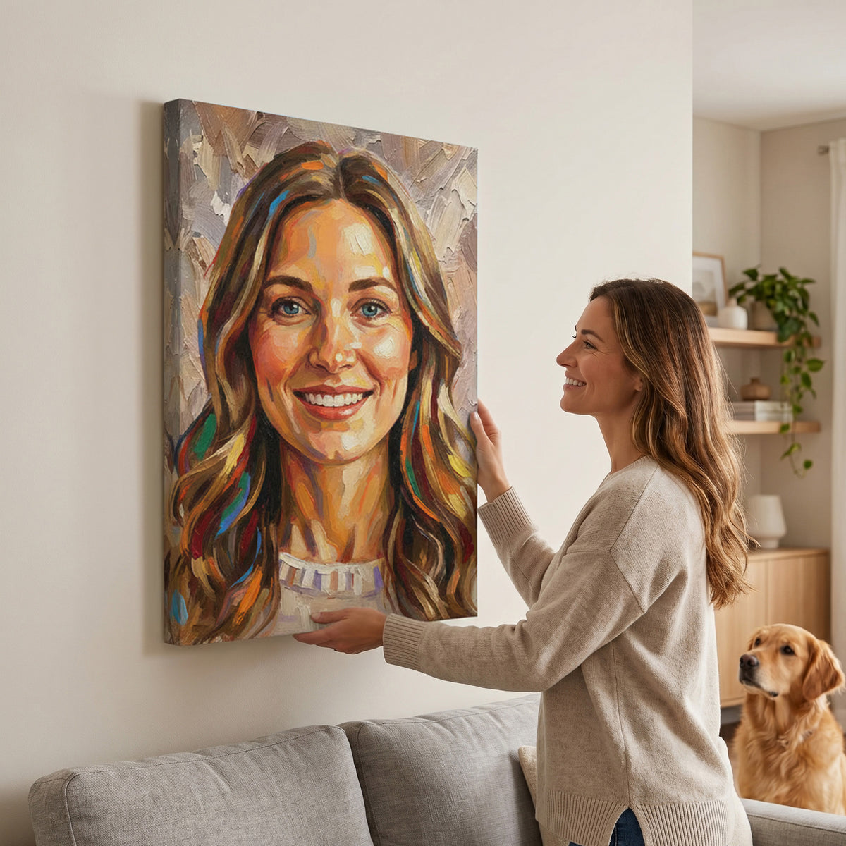 Personalized Modern Oil Painting Style Photo Framed Canvas Prints with Name Home Decor Ship from USA Housewarming Anniversary Gift for Family Friends
