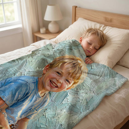 Personalized Oil Painting Style Photo Soft Throw Blanket with Name Home Decor Birthday Housewarming Anniversary Gift for Family Friends