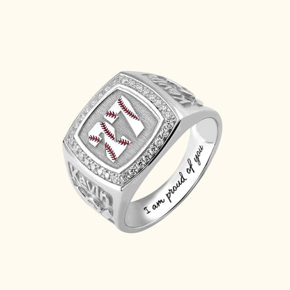 Baseball Texture Ring with Custom Name & Number