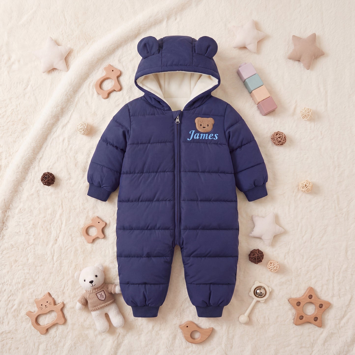Personalized Cute Bear Name Design Baby Jumpsuit with Name  Winter Use Baby Shower Birthday Gift for Newborn 0-24 Month Baby