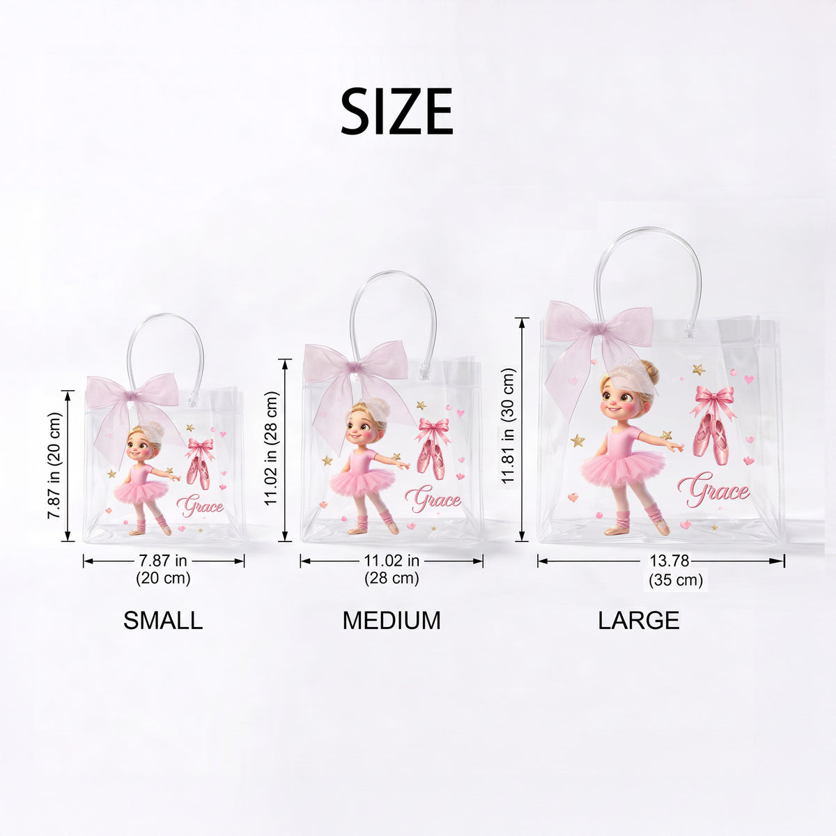 Personalized Cartoon Ballet Girl Photo Design Transparent Bag with Name and Ribbon Daily Use Dance Class Birthday Gift for Ballet Lovers Girls
