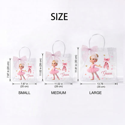 Personalized Cartoon Ballet Girl Photo Design Transparent Bag with Name and Ribbon Daily Use Dance Class Birthday Gift for Ballet Lovers Girls