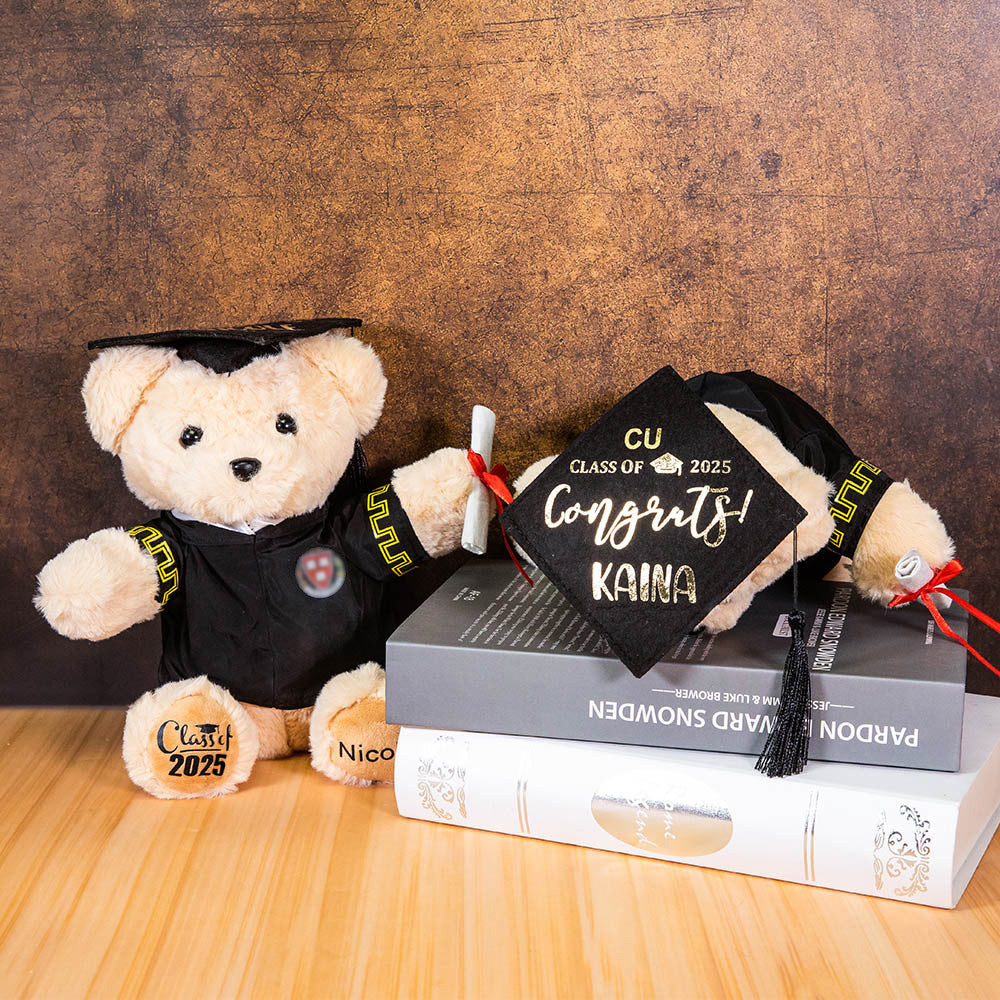 Personalized Cute Graduation Teddy Bear Plush Toy with Name and School Badge Graduation Gift for Class of 2026 Graduates