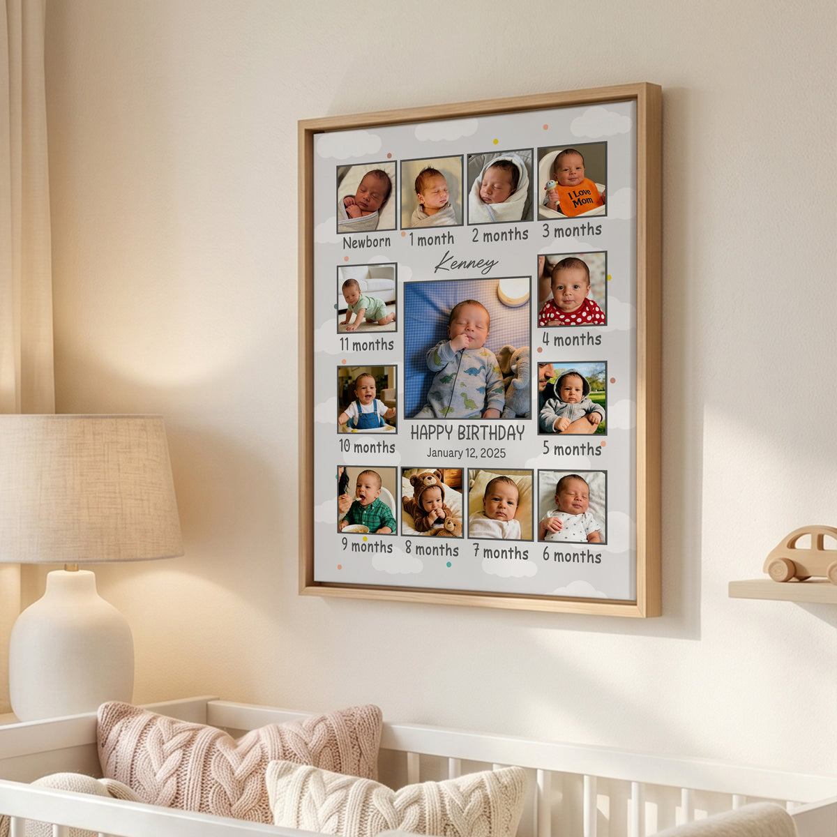 Personalized Baby Milestone Photo Canvas Prints with Name Date and Text Warm Minimalist Wall Displays Ship from USA Newborn Gift for New Parents