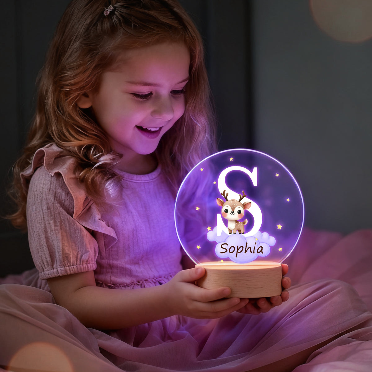 Personalized Animal LED Night Light with Name Acrylic Bedroom Lamp for Kids