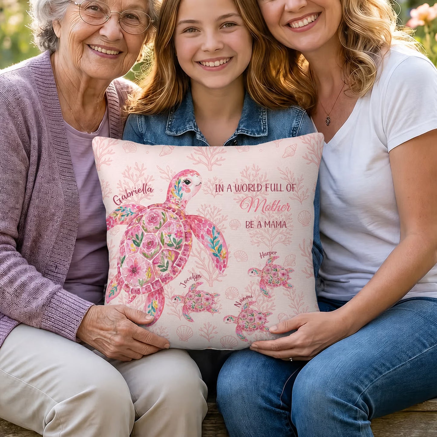Personalized Sea Turtle Pattern Soft Throw Pillow Cover with Name Home Decor Anniversary Birthday Gift for Girl Woman Grandma