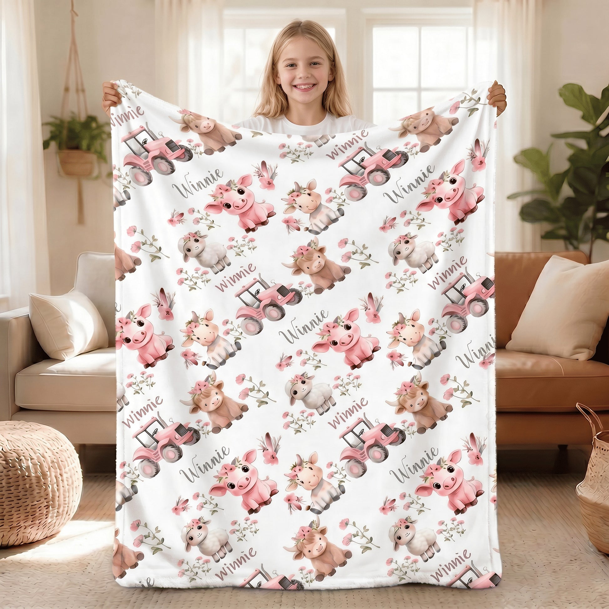 Personalized Cartoon Animals Lightweight Soft Blanket with Name Baby Shower Daily Use Birthday Gift for Baby New Parent